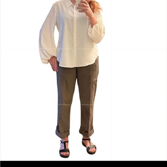 Neiman Marcus Elegant Ivory White Button Down Puff Sleeve Pirate Poet Blouse XL - Picture 12 of 12